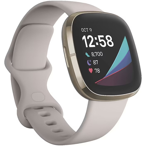 A close up, front-facing image of the Fitbit Sense Fitness Tracker.