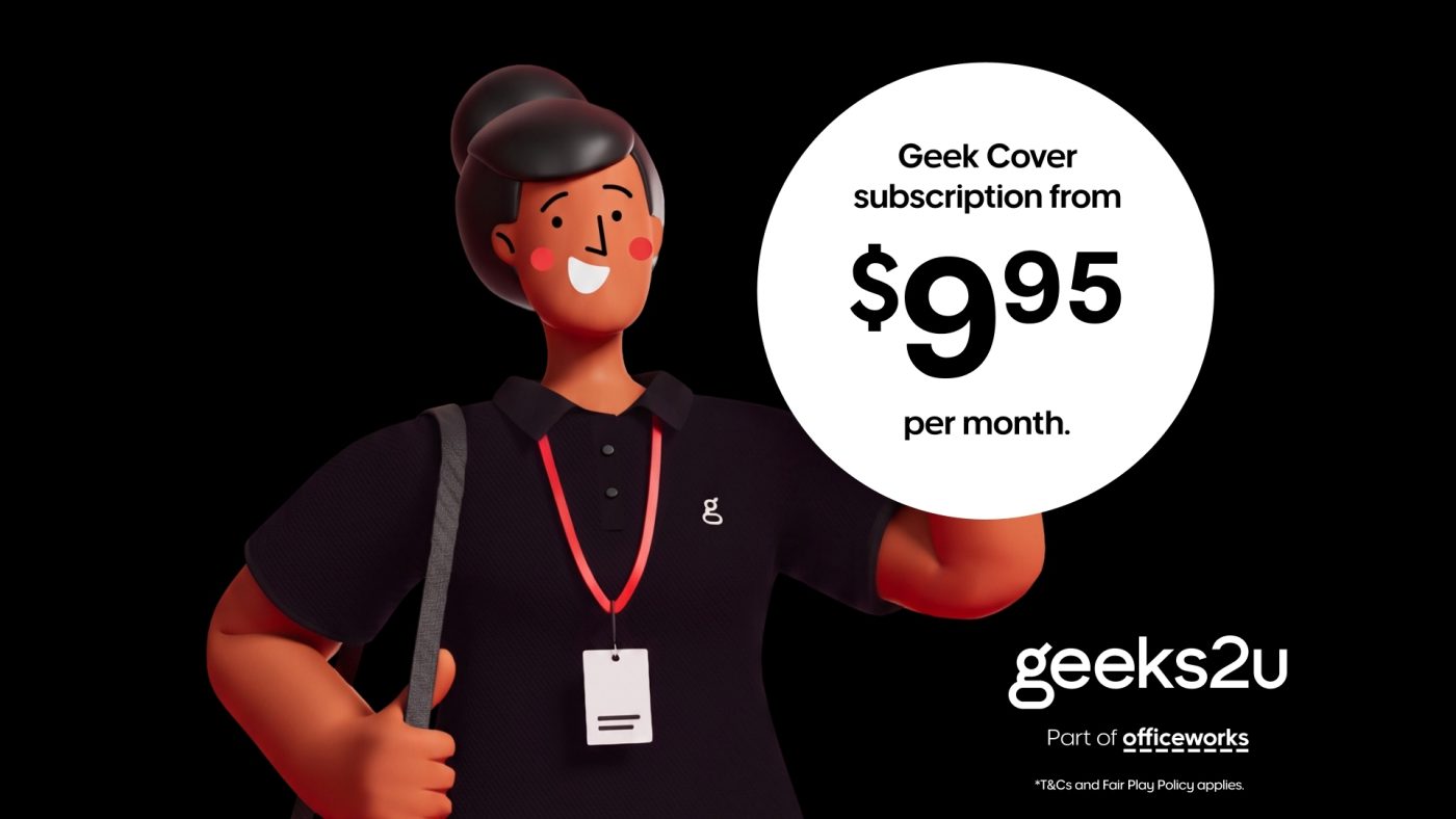 Cartoon woman with a white circle on her right with the following text: "Geek cover subscriptions from $9.95 per month".